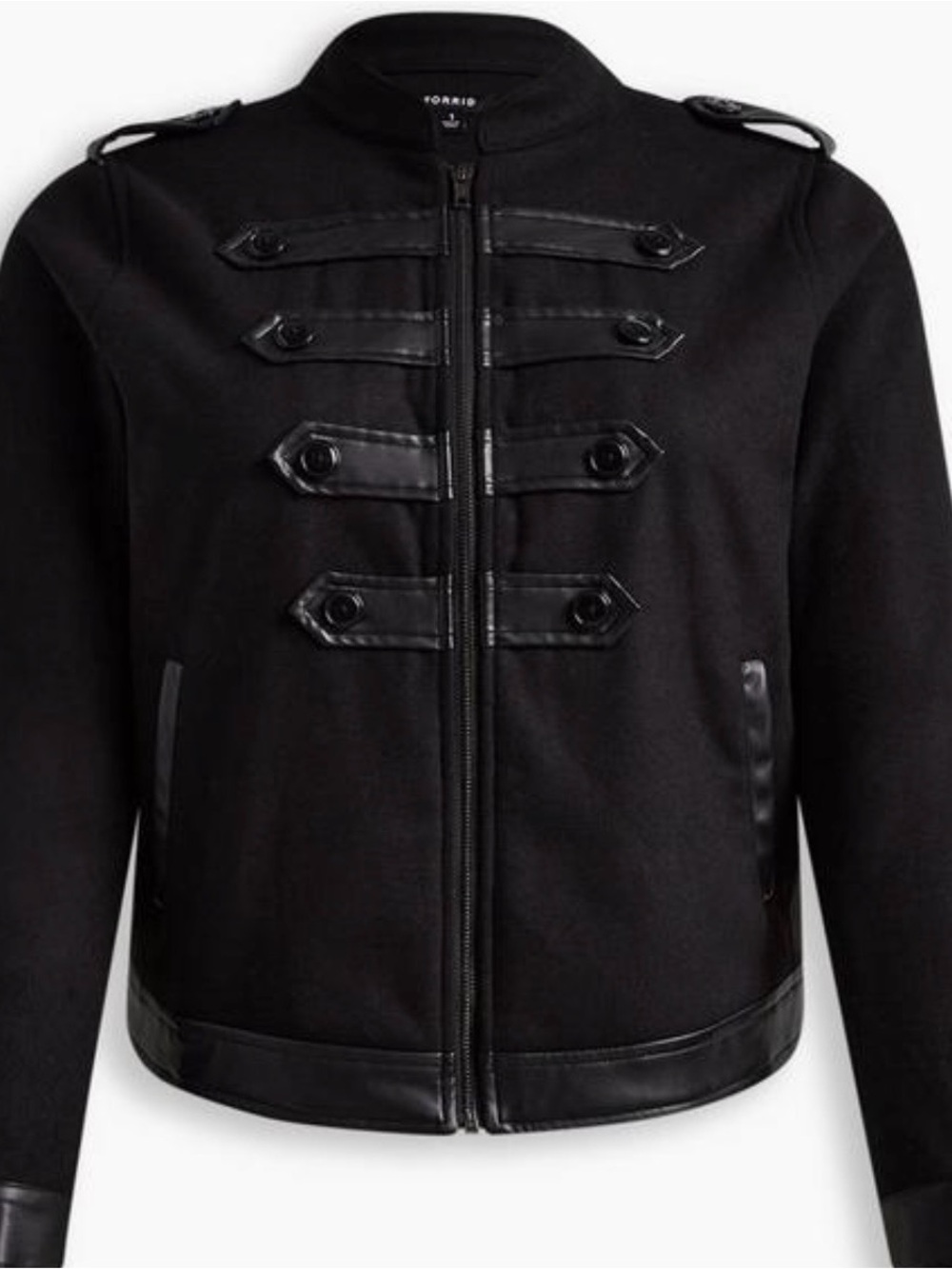 NWT Size 2 Torrid Black Wool Military/Band -Style Zip Front Jacket